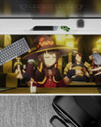 Megumin in tavern scene anime mouse pad, 40x20 inches, exuding a relaxed, comedic wizard vibe with warm lighting.