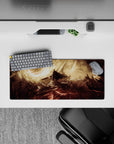 28x12 inches mouse pad with lone warrior design, showcasing a blood-red eclipse and jagged ruins for a powerful and dramatic workspace effect.