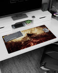Modern 32x16 inches mouse pad featuring lone warrior design, blending a blood-red eclipse and jagged ruins to evoke dark destiny and conflict.