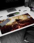 Large 40x20 inches mouse pad featuring lone warrior design, with a blood-red eclipse and jagged ruins, capturing a world on the brink of destruction.