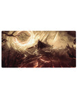 Mouse pad featuring lone warrior design, 32x16 inches, with a blood-red eclipse and jagged ruins, symbolizing destiny’s darkest trials.