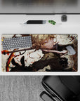 Cream and red splatter anime desk mouse pad 32x16 inches, high-energy vibe with bold sweeping lines.