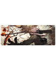 32x12 inches anime girl mouse pad with blonde curls, dark military coat, gear straps, and red splatter art.