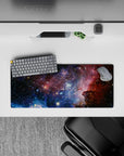Midnight blue to violet with warm rose dust mouse pad 28x12 inches, calm dreamy cosmic vibe.