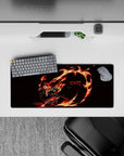 Tanjiro from Demon Slayer anime mouse pad, 28x12 inches, features fiery design with vivid red and orange flames, bold and dynamic.