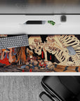 Striking 36x16 desk pad highlights heroic battle, vibrant colors, and intricate Ukiyo-e details in stunning artistry