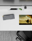 Warm amber sunset anime mouse pad 14x10 inches with soft dust sparkles and calm nostalgic romance.