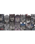36x16 inches anime girl desk pad with masked beauties, glowing eyes, and bold manga comic panels.