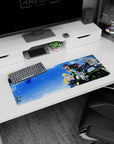 32x12 inches anime girl mouse pad with green-clad guy on jeep and black-haired girl with red bow hugging close.
