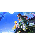 Anime girl desk pad 40x20 inches with road-trip jeep scene, four characters, and drifting leaves.