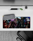 Anime mouse pad 28x12 inches featuring Ainz Ooal Gown and Nazarick Guardians, vibrant blues and reds, spellbinding art.