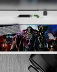 Ainz Ooal Gown and Guardians of Nazarick on 36x16 inch anime desk pad, vibrant blues and reds with spelllight bursts.