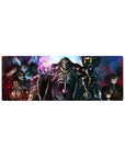 Ainz Ooal Gown and Guardians of Nazarick anime mouse pad, 32x12 inches, with vibrant blues, reds, and spelllight bursts.