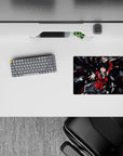 Red and black anime girl mouse pad 14x10 inches with glossy shadows and high-energy gambling vibe.