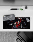 Red-and-black casino chaos anime girl mouse pad 28x12 inches, glossy shadows, bold crimson accents.