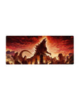 Anime kaiju city-destruction extended mouse pad 28x12 inches with jagged spines, smoke, and rubble.