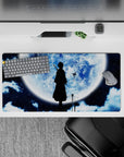 32x16 inches mouse pad with a Soul Reaper silhouette under a blue moon, drifting butterflies, and peaceful clouds for a beautiful, calm design.