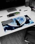 Modern 32x16 inches mouse pad featuring a Soul Reaper silhouette, blue moon, clouds, and butterflies for a serene and powerful vibe.