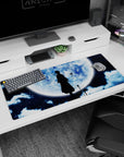 Artistic 36x16 inches mouse pad with a Soul Reaper silhouette, blue moon, clouds, and drifting butterflies for a stunning, serene look.
