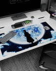 Large 40x20 inches mouse pad showcasing a Soul Reaper silhouette, blue moon, clouds, and drifting butterflies for a stunning, peaceful vibe.