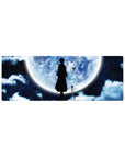 Compact 32x12 inches mouse pad with a Soul Reaper silhouette, blue moon, and drifting butterflies, capturing beauty and solitude.