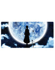 Mouse pad with a Soul Reaper silhouette, 32x16 inches, against a blue moon, surrounded by clouds and drifting butterflies for tranquility.