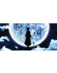 Mouse pad featuring a Soul Reaper silhouette, 36x16 inches, with a blue moon, clouds, and drifting butterflies for a serene design.