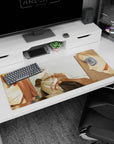36x16 inches anime desk pad showing fox-eared girl laughing into a scarfed silver-haired boy in gloves.