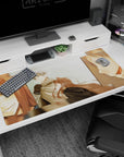 40x20 inches desk pad showing fox-eared girl laughing into scarfed silver-haired guy, close-up smile panels.