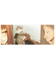 32x12 inches anime mouse pad with winter couple scene, silver-haired guy and fox-eared girl panels.