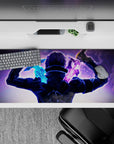 Anime desk pad 36x16 inches featuring Kirito from Sword Art Online in epic dual-wielding pose with vibrant colors.