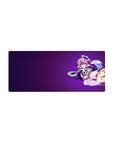 28x12 inches anime girl mouse pad with pink-haired angel on deep violet gradient and clean left space.