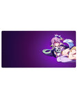 32x16 inches anime girl mouse pad with pink-haired angel on violet gradient, clean left space.
