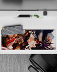 Anime mouse pad 32x12 inches featuring Ainz Ooal Gown, Albedo, Shalltear, and Aura from Overlord, vibrant guild colors.