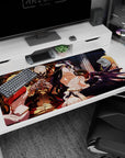 Overlord anime mouse pad 40x20 inches featuring Ainz Ooal Gown, Albedo, Shalltear, and Aura in vibrant throne room scene.
