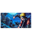 32x16 inches anime mouse pad with Naruto rooftop dive, kunai and flying shuriken, lucky cat charm.