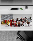 Anime girl mouse pad 32x16 inches in bold reds, blacks, and creamy whites for a sleek cinematic squad vibe.