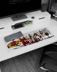 Anime girl mouse pad 32x12 inches showing armored anime squad with capes, glossy weapons, and mech.