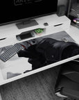 40x20 inches Kakashi Hatake desk pad from Naruto, snowy hair and glowing Sharingan in smoky grayscale.