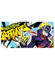 Anime mouse pad 32x16 inches featuring Ryuji with comic book flair, neon yellows, blue dots, and "Freakin’ Boring!" graffiti.