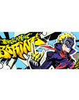 Ryuji-themed anime desk pad, 36x16 inches, featuring vibrant comic book style with neon colors and "Freakin’ Boring!" graffiti.