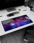 Starfield nebula scene extended mouse pad, 32x16 inches, with drifting galaxy clouds and dotted stars.