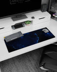Space window scene mouse pad 32x12 inches showing swirling nebula clouds, soft lightning edges, and stars.