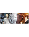 Steins;Gate anime mouse pad 32x12 inches with Roman numeral clock, dark gears, Okabe and Kurisu.