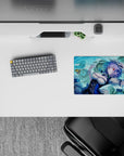 14x10 inches classic anime girl mouse pad in cool aqua blues, navy dress and white frills, calm danger vibe.