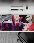 Cinematic 36x16 desk pad with Zero Two’s fiery strength, playful charm, and emotional depth for bold fan appeal