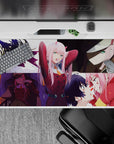 Cinematic 40x20 desk pad showcasing Zero Two’s fiery strength, playful charm, and emotional depth for true fans