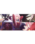 Zero Two 36x16 desk pad highlighting her fiery strength, playful charm, and emotional depth for a cinematic anime look