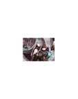 Classic anime girl mouse pad 14x10 inches with silver-haired commander, red eyes, and mech army backdrop.