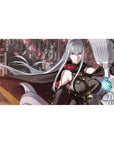 40x20 inches anime girl desk pad with silver-haired commander, mechs backdrop, and glowing cyan tech core.